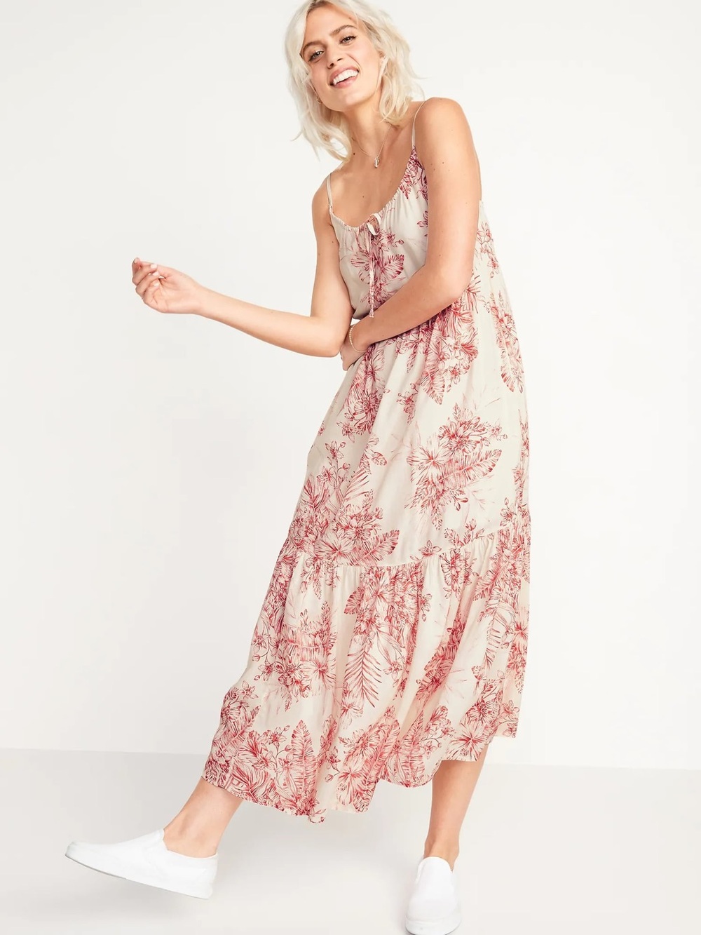 Old Navy Tiered Tie-Neck Maxi Swing Sundress Size Large Floral Pockets
